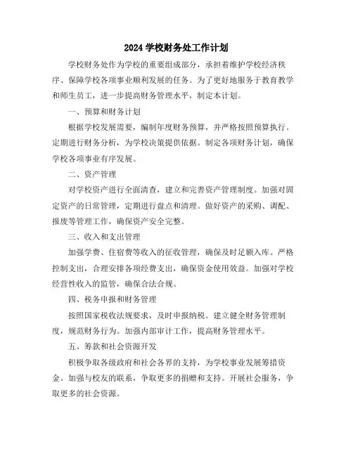 2024学校财务处工作计划