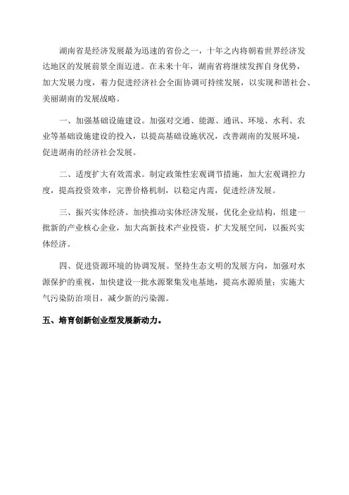湖南未来十年的发展规划