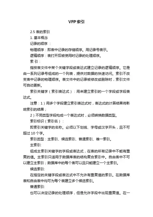 VFP索引