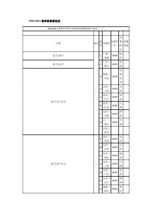 2010-2011赛季CBA联赛赛程表