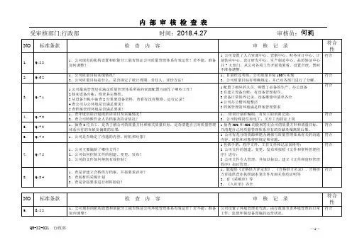 行政部检查表