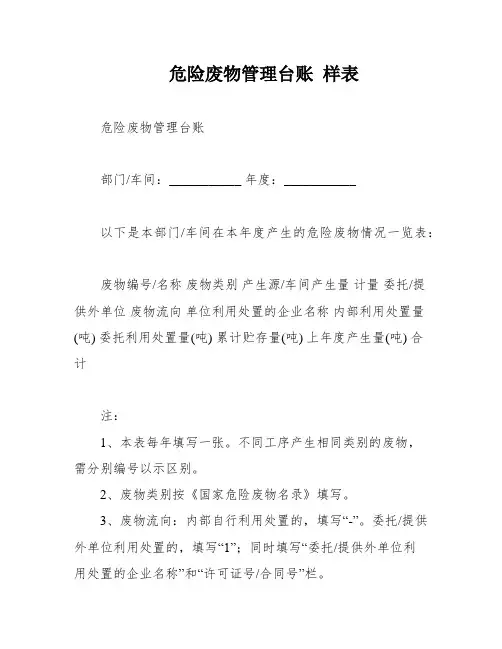 危险废物管理台账 样表