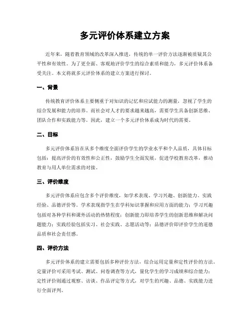 多元评价体系建立方案