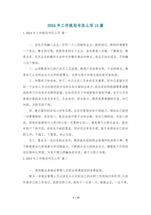 2024年工作规划书怎么写10篇