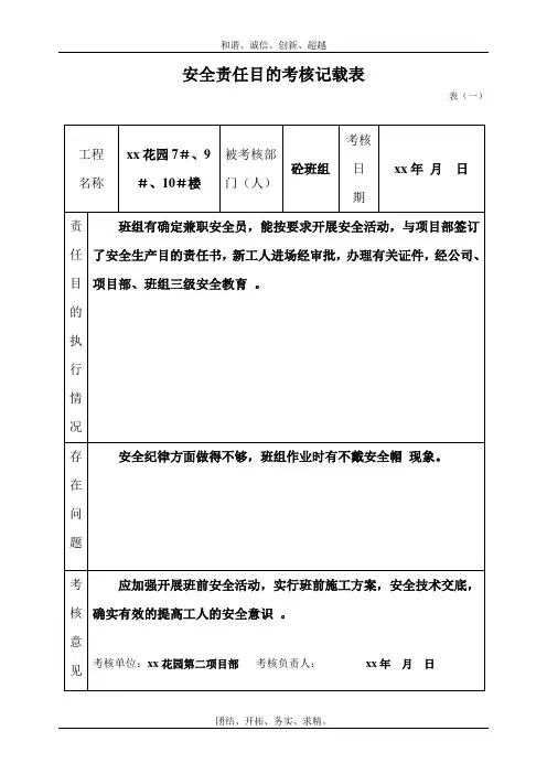 安全责任目标考核记录表模板(1)