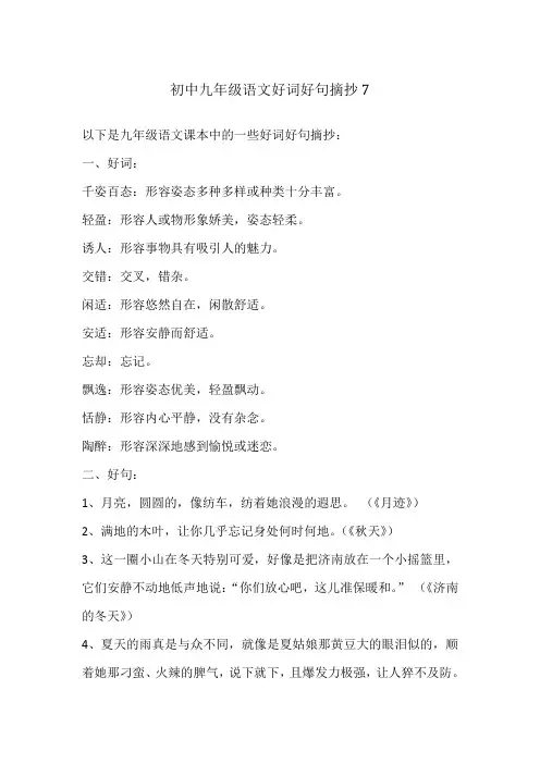 初中九年级语文好词好句摘抄7