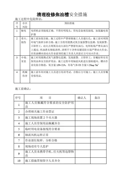化产车间清理检修焦油槽安全措施