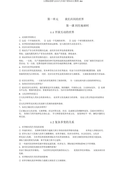 人教版道德与法治九年级下册知识点整理.doc
