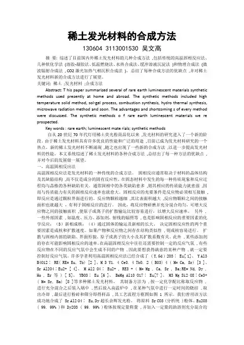 稀土发光材料的合成方法