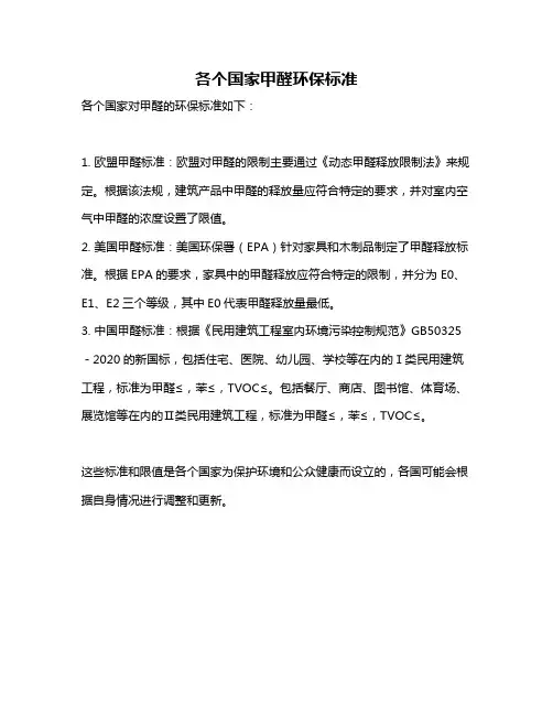 各个国家甲醛环保标准