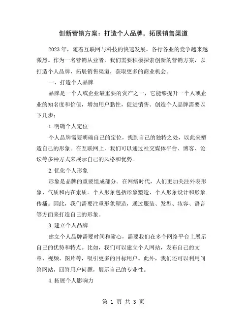 创新营销方案：打造个人品牌,拓展销售渠道