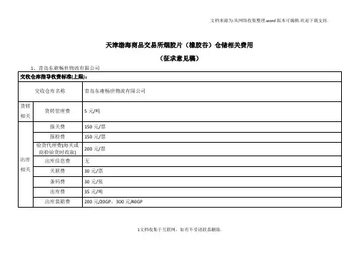 天津渤海商品易所烟胶片橡胶谷仓储相关费用