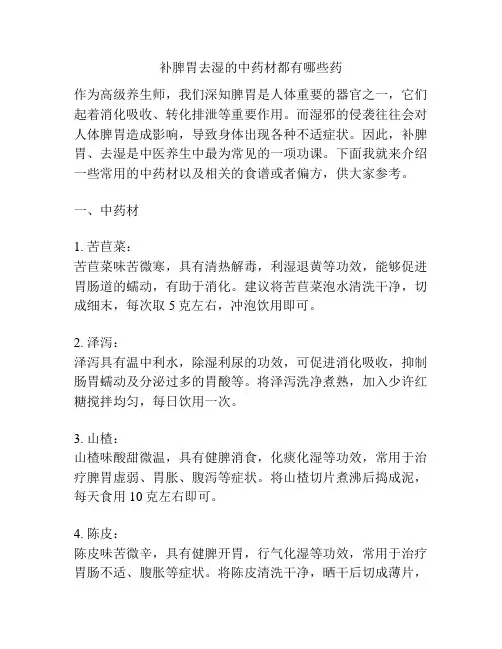 补脾胃去湿的中药材都有哪些药