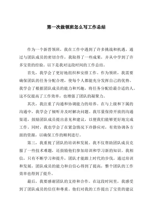 第一次做领班怎么写工作总结