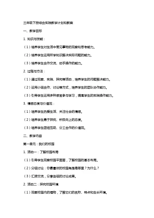 三年级下册综合实践教学计划和教案