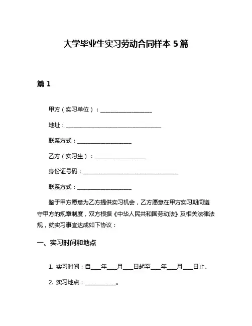 大学毕业生实习劳动合同样本5篇
