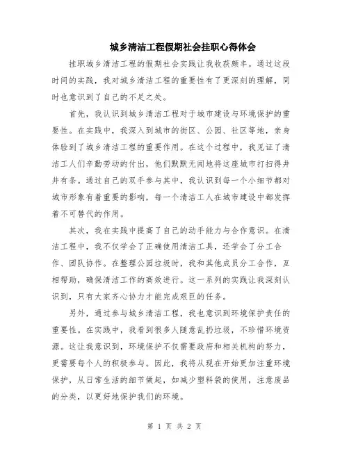 城乡清洁工程假期社会挂职心得体会