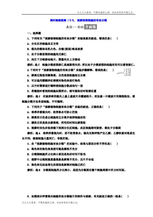 高中生物苏教版必修1课时跟踪检测：(19) 观察植物细胞的有丝分裂 Word版含答案
