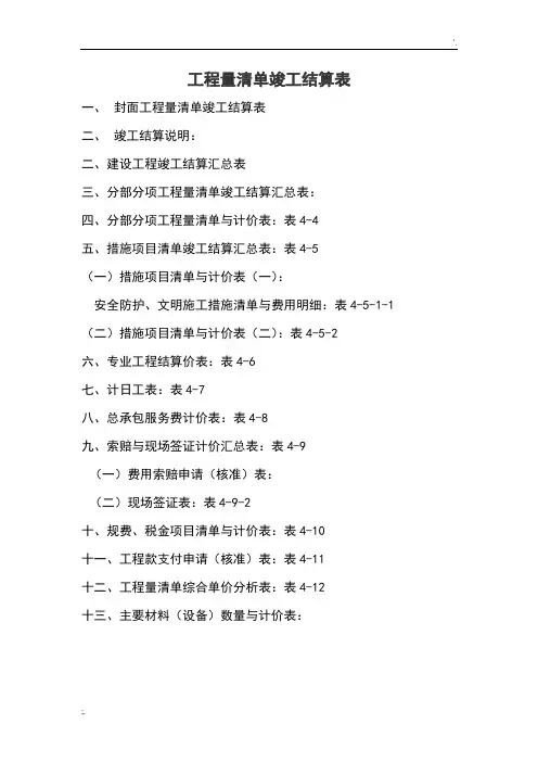工程清单竣工结算表