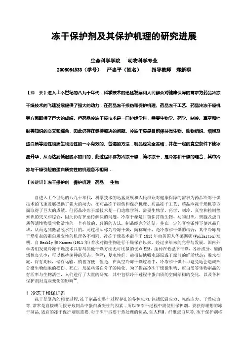 冻干保护剂及其保护机理的研究进展