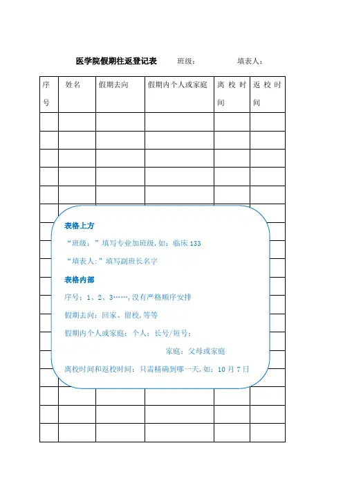 学生假期往返登记表及安全告知书