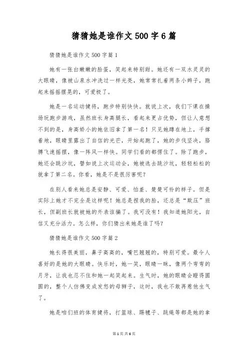 猜猜她是谁作文500字6篇