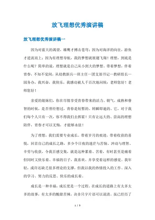 放飞理想优秀演讲稿