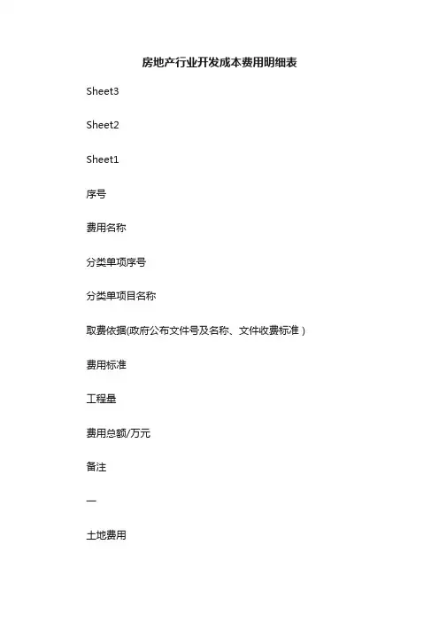 房地产行业开发成本费用明细表