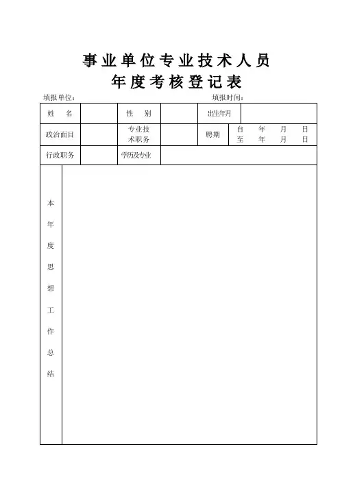事业单位(机关工勤)工作人员年度考核登记表1