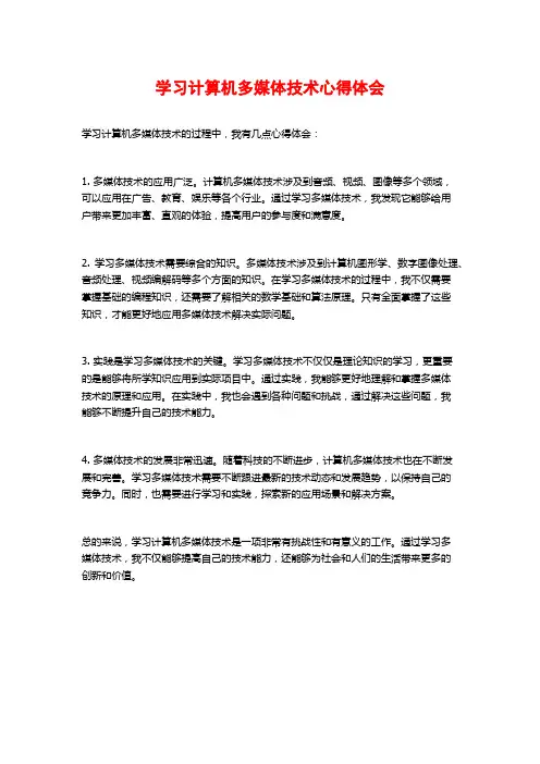 学习计算机多媒体技术心得体会