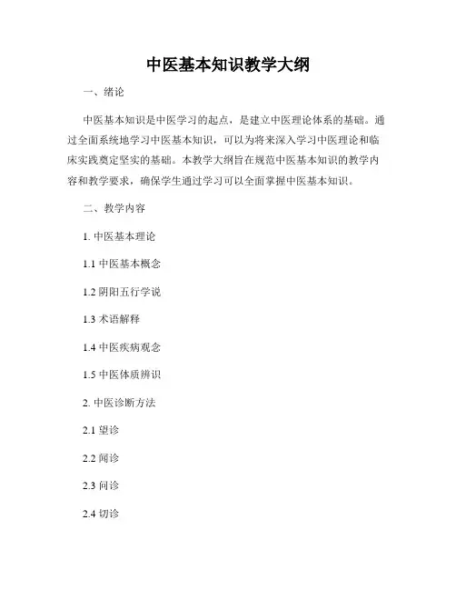 中医基本知识教学大纲
