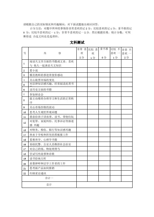 文理分科潜能测试题