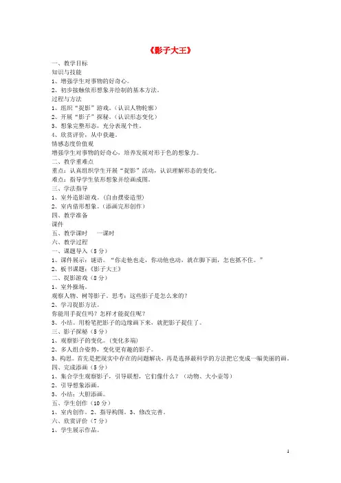 二年级美术上册《影子大王》教案设计 湘教版