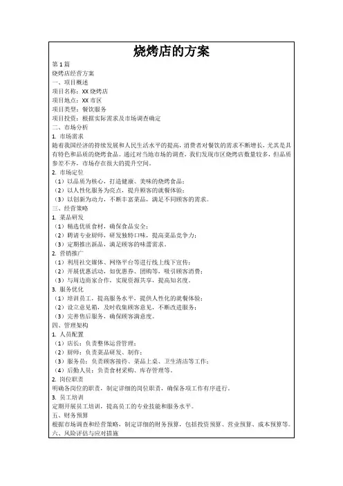 烧烤店的方案