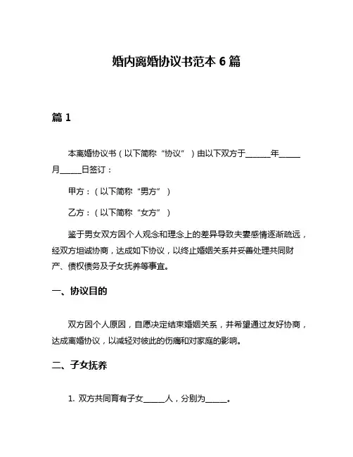 婚内离婚协议书范本6篇