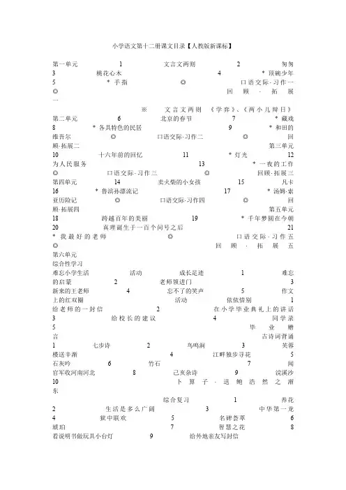 小学语文第十二册课文目录【人教版新课标】.doc