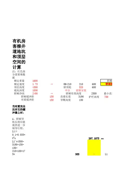 电梯土建参数计算