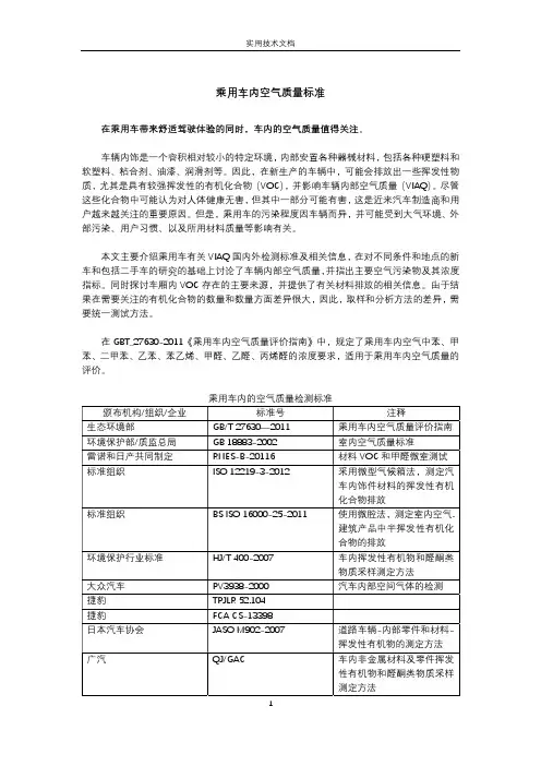 乘用车内空气质量标准