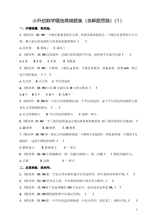 小升初数学精选易错题集