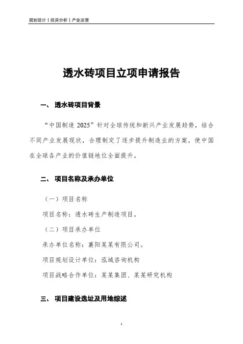 透水砖项目立项申请报告