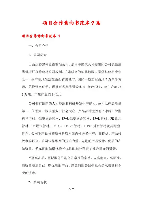 项目合作意向书范本9篇
