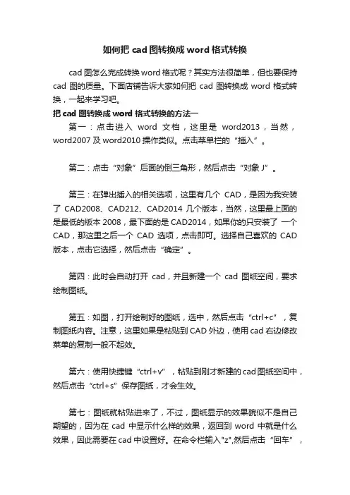 如何把cad图转换成word格式转换