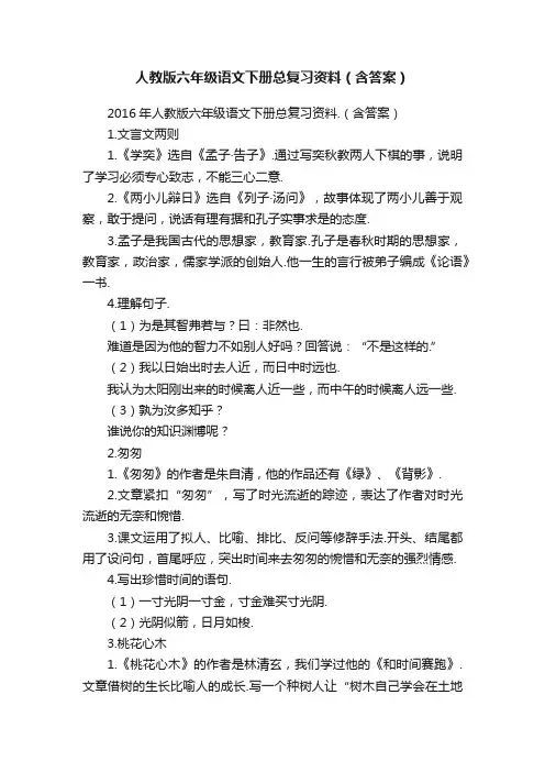 人教版六年级语文下册总复习资料（含答案）