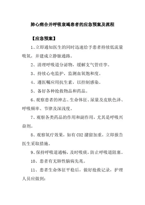 肺心病合并呼吸衰竭患者的应急预案及流程