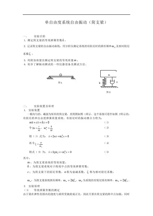 单自由度系统自由振动——简支梁