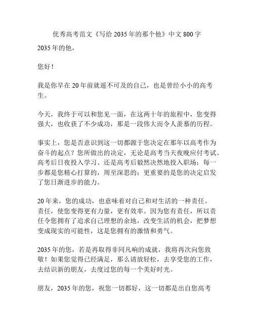 优秀高考范文《写给2035年的那个他》中文800字