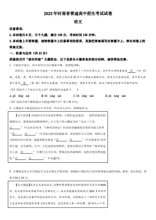 2023年河南省(初三学业水平考试)中考语文真题试卷含详解附写作范文