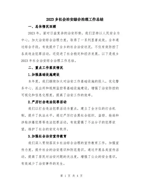 2023乡社会治安综合治理工作总结