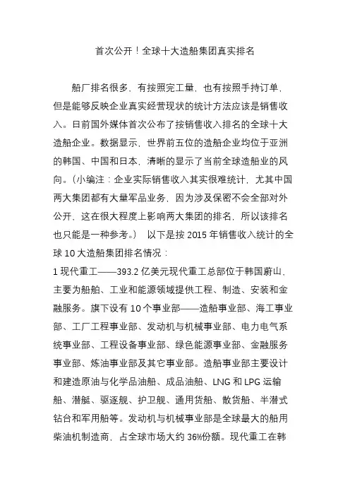 首次公开!全球十大造船集团真实排名