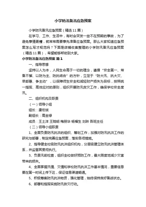 小学防汛备汛应急预案